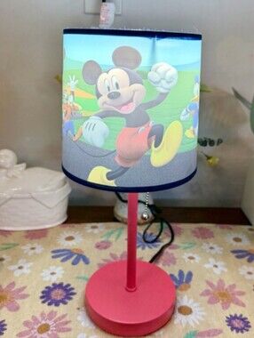 Disney Mickey Mouse Red Table Lamp Pull Chain 15” Kids Bedroom Nursery Idea Nuov